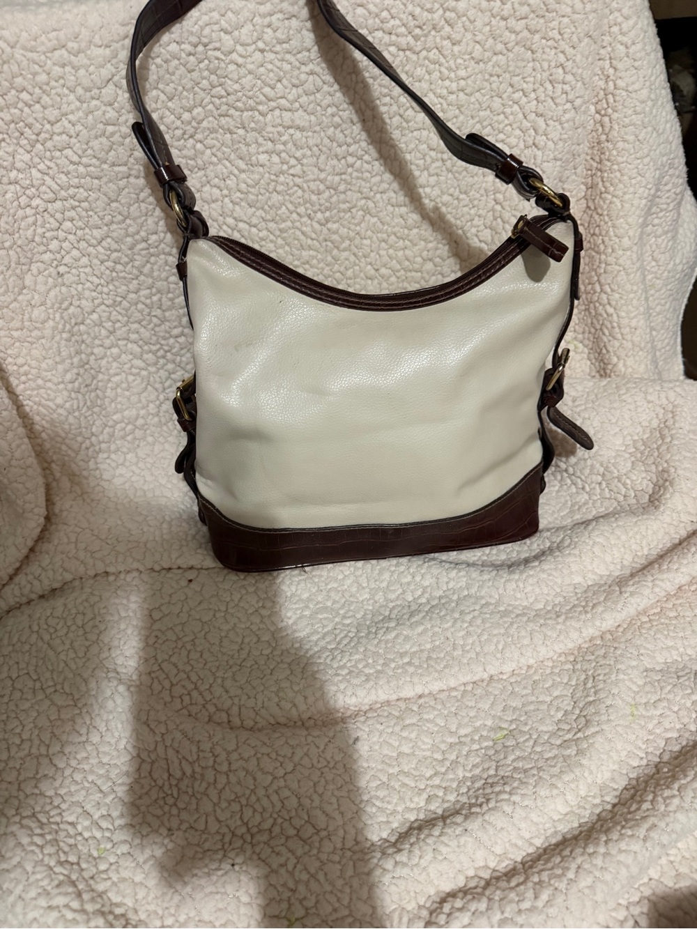 Cream and Dark Brown Two-Tone Leather Shoulder Bag
